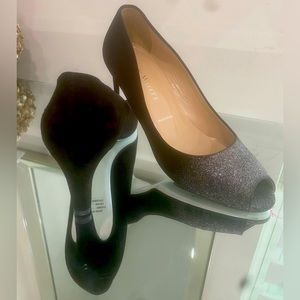 Ron White Black Suede Leather Peep- toe Pumps 7.5/8